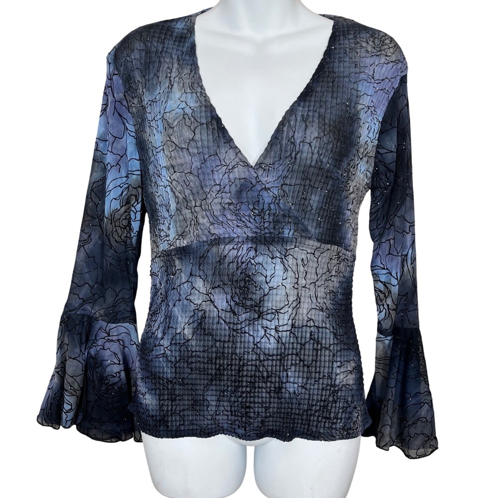 Cache Midnight Blue and Black Sheer Blouse